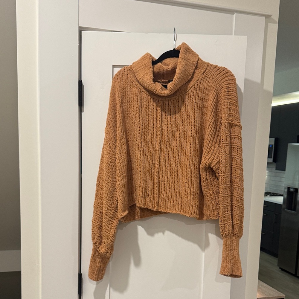 Free People Turtleneck Sweater in Camel Brown/Orange